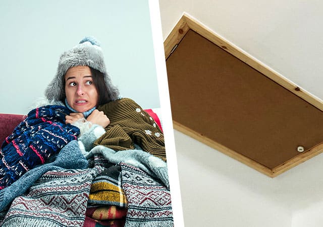cold lady under blankets and loft hatch