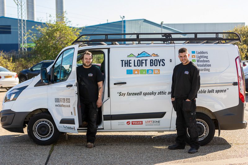 George and Matthew next to van