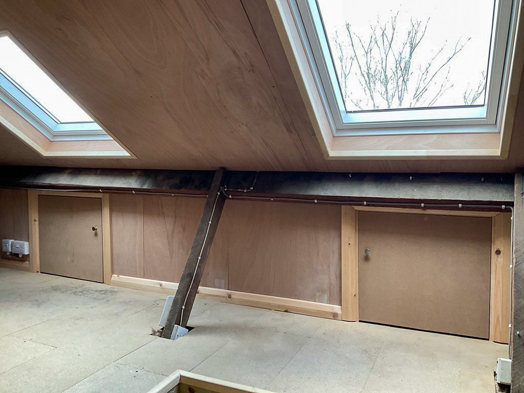 double roof windows, floor boards, ply lining, roof insulation